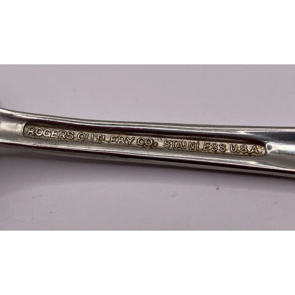 Vintage Rogers Cutlery Stainless USA INS112 Lot Of 7 Teaspoons Leaf Pattern